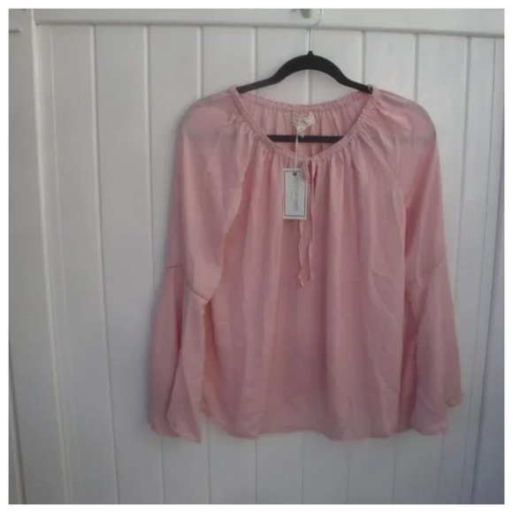 No Comment Soft Blush Pastel Pink Peasant Blouse Med NEW - Picture 1 of 3